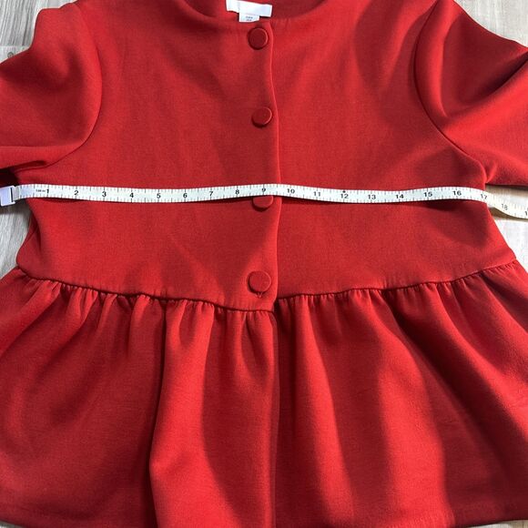 H&M Scuba Peplum Holiday Red Festive Button Down Blazer Top Size Medium - Picture 5 of 8